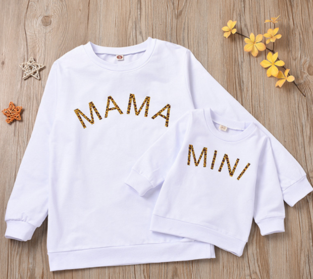 Spring Autumn Mom and Me Family Matching Sweatshirt Baby Girls Letter Print Long Sleeve Pullover Top Hoodie Clothes
