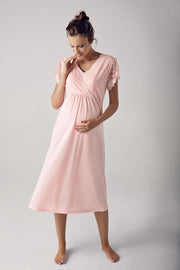 Shopymommy 13126 Lace Sleeve Double Breasted Maternity & Nursing