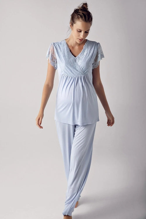 Shopymommy 13208 Lace Sleeve Double Breasted Maternity & Nursing
