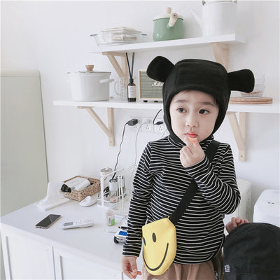 Color: Navy white, Size: 100cm - Children's striped high neck bottoming shirt