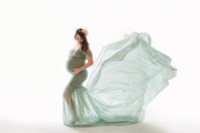 Vestido de fotografía de algodón mercerizado con gasa para mujer, vestido de maternidad con cola ondeante y manga ondeante