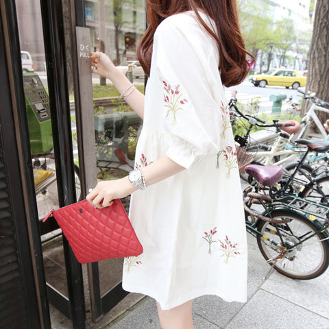 Vestido de maternidad y ropa de lactancia con bordado de lino y algodón coreano