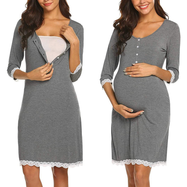 Pregnant Women Breastfeeding Five-point Sleeve Dress