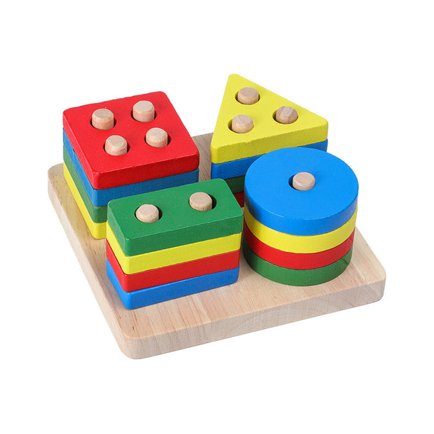 Holzspielzeug Rasseln Lernspielzeug Regenbogenblöcke Montessori Baby Bunte Kindermusik