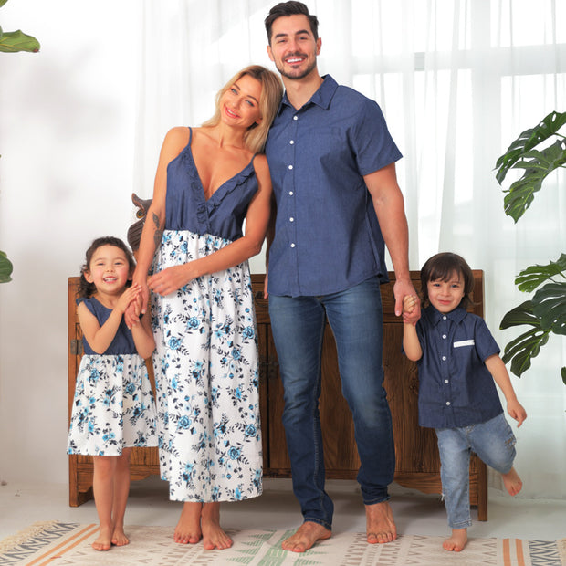 Passende Familie Denim Sling Rock Baby Mädchen Mama Papa Junge Junge Shirt Eltern-Kind