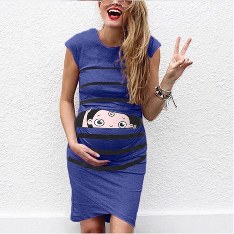 Aliexpress Ebay nuevo vestido de maternidad con estampado de letras de manga corta y cuello redondo vestido plisado Irregular