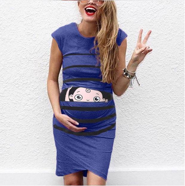 Aliexpress Ebay New Round Neck Short-Sleeved Letter Printing Maternity Dress Irregular Pleated Dress