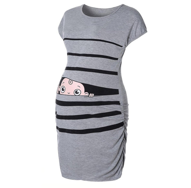 Aliexpress Ebay New Round Neck Short-Sleeved Letter Printing Maternity Dress Irregular Pleated Dress