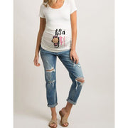 Damen T-Shirts Slim Umstandsmode Lustige Buchstaben Tops O-Ausschnitt Schwangerschaft Frauen