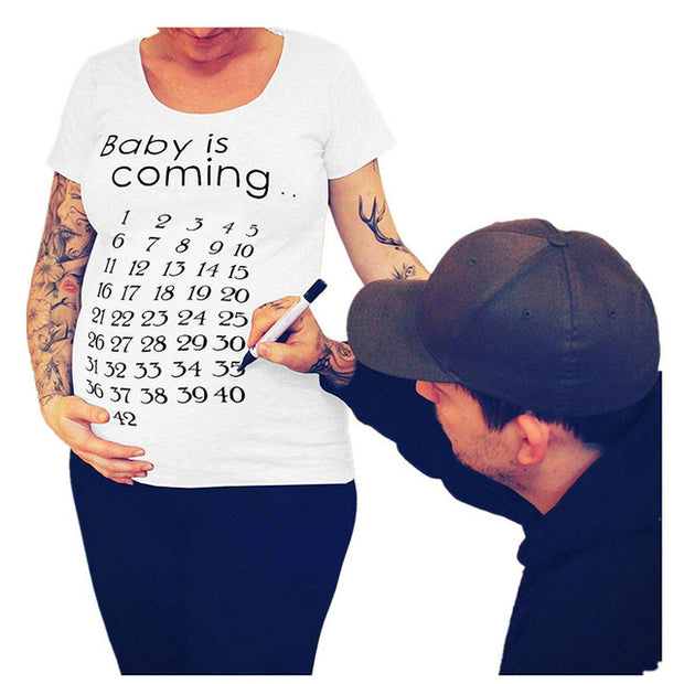 Damen T-Shirts Slim Umstandsmode Lustige Buchstaben Tops O-Ausschnitt Schwangerschaft Frauen