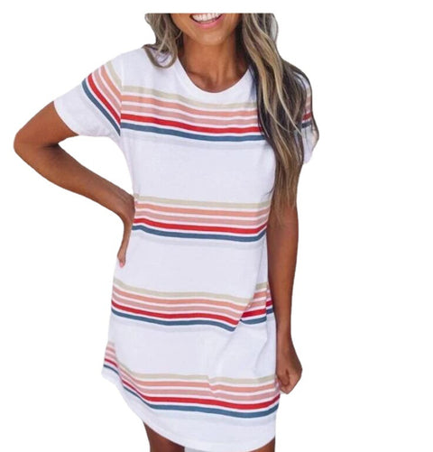 Vestido de cuello redondo a rayas de colores de verano europeo y americano para mujer Aliexpress Amazon Tt00567