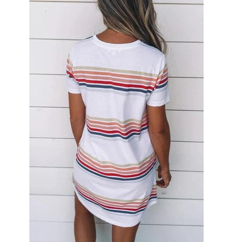 Women'S European And American Summer Color Striped Round Neck Dress