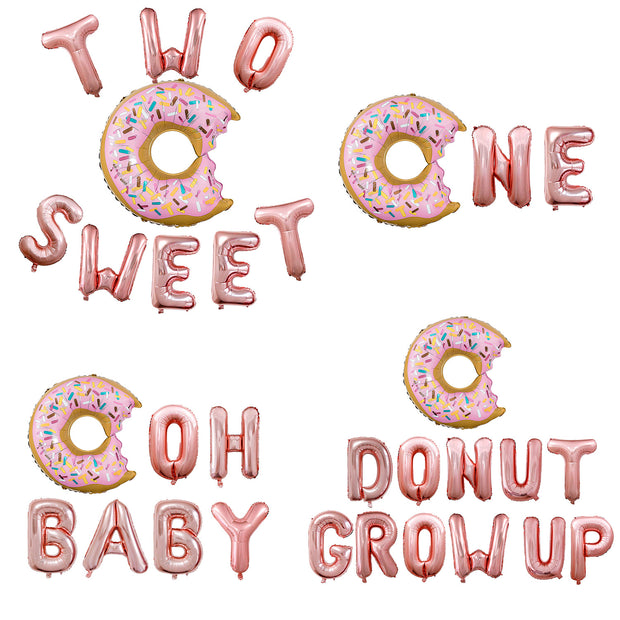 Dount Grow Up Latter Decorations Baloon Rose Gold One Baby Pattern Foil Balloons Two Sweet Donuts For 2th Birthday Party