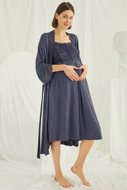 Shopymommy 18210 Lace Maternity & Nursing Nightgown With Robe Set