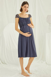 Shopymommy 18210 Lace Maternity & Nursing Nightgown With Robe Set