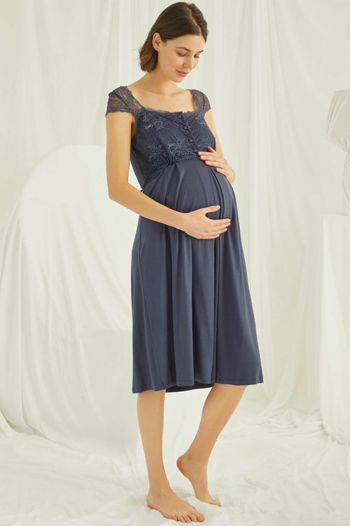 Shopymommy 18302 Lace Maternity & Nursing Nightgown
