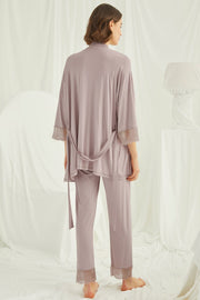 Shopymommy 18431 Lace Strappy 3-Pieces Maternity & Nursing Pajamas