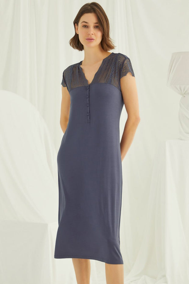 Shopymommy 18454 Lace V-Neck Plus Size Maternity & Nursing Nightgown