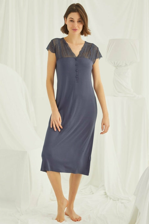 Shopymommy 18454 Lace V-Neck Plus Size Maternity & Nursing Nightgown