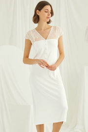 Shopymommy 18455 Lace V-Neck Plus Size Maternity & Nursing Nightgown