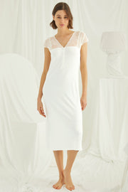 Shopymommy 18455 Lace V-Neck Plus Size Maternity & Nursing Nightgown