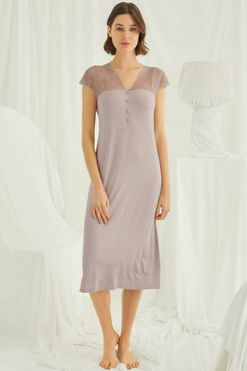 Shopymommy 18456 Lace V-Neck Plus Size Maternity & Nursing Nightgown