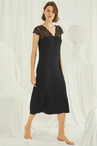 Shopymommy 18457 Lace V-Neck Plus Size Maternity & Nursing Nightgown