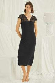 Shopymommy 18457 Lace V-Neck Plus Size Maternity & Nursing Nightgown