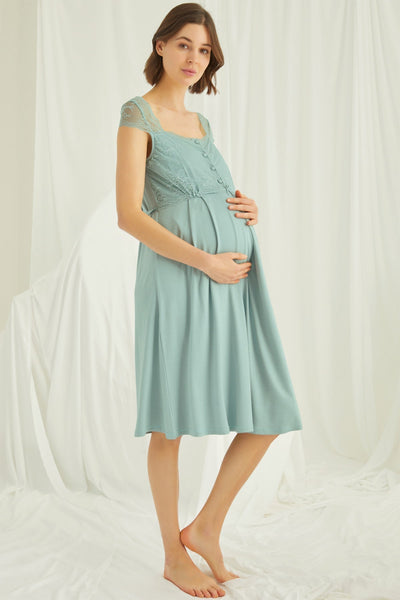 Shopymommy 18467 Lace Maternity & Nursing Nightgown With Robe Set