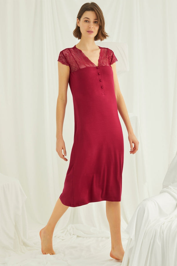Shopymommy 18481 Lace V-Neck Long Maternity & Nursing Nightgown