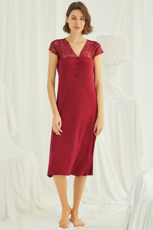 Shopymommy 18481 Lace V-Neck Long Maternity & Nursing Nightgown