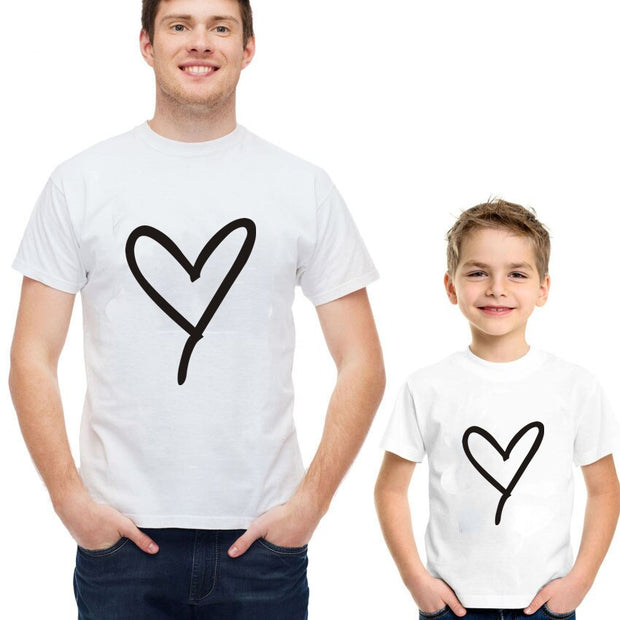 1PC Fashion Mommy and Me Heart Print Matching Tshirt Mom Daughter Dad