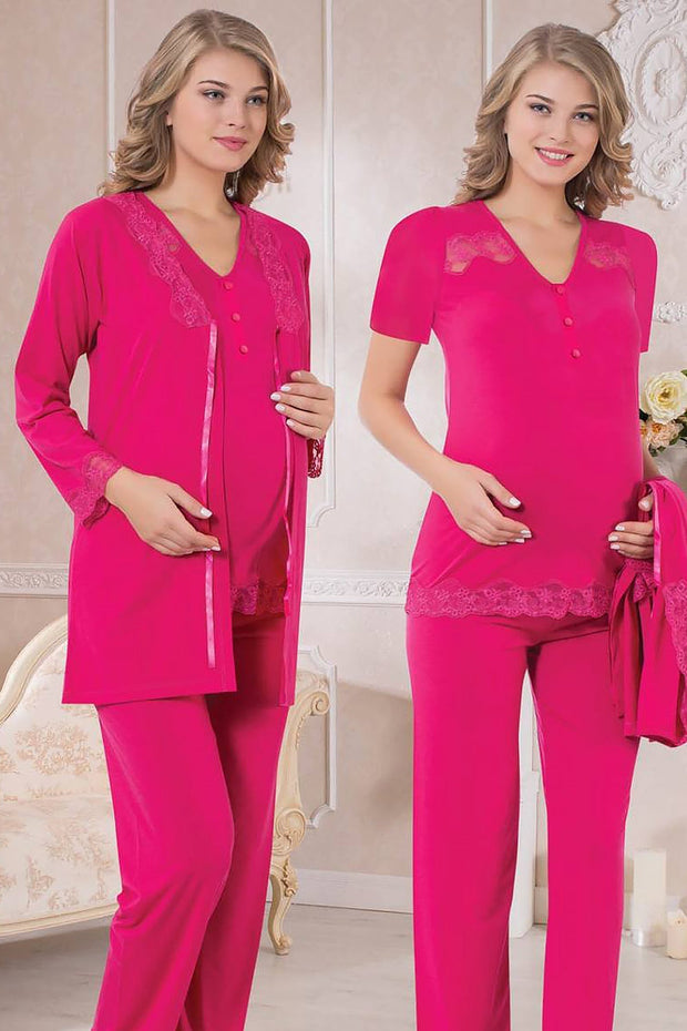 Shopymommy 23221 Pijama de lactancia y maternidad de 3 piezas con bata