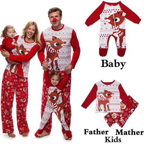 Outfits Weihnachten Familie Passende Pyjamas Männer Frauen Kinder Baby Nachtwäsche Niedlichen Fuchs Muster Säuglingsspielanzug Familie Kleidung Set