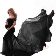 Vestido de fotografía de algodón mercerizado con gasa para mujer, vestido de maternidad con cola ondeante y manga ondeante