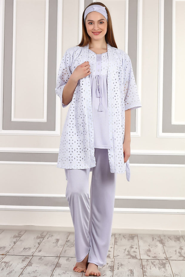 Shopymommy 4111 Lace Embroidered 3-Pieces Maternity & Nursing Pajamas