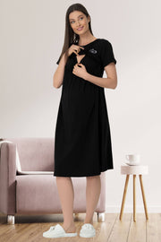 Shopymommy 5427 Breastfeeding Maternity & Nursing Nightgown Black