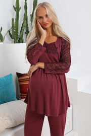 Shopymommy 55303 Elegance Lace Sleeves Maternity & Nursing Pajamas