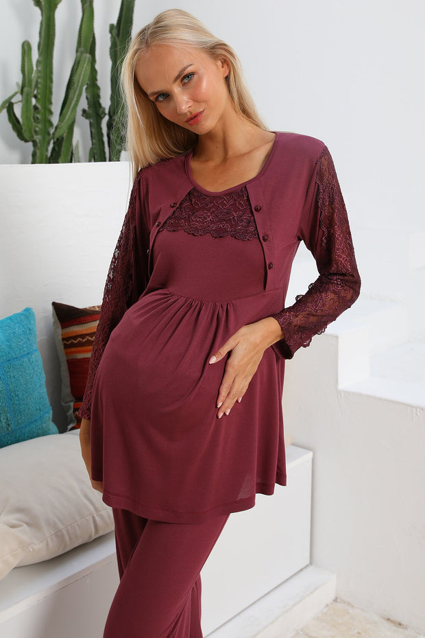 Shopymommy 55703 Elegance Lace Sleeves 3-Pieces Maternity & Nursing