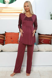 Shopymommy 55303 Elegance Lace Sleeves Maternity & Nursing Pajamas