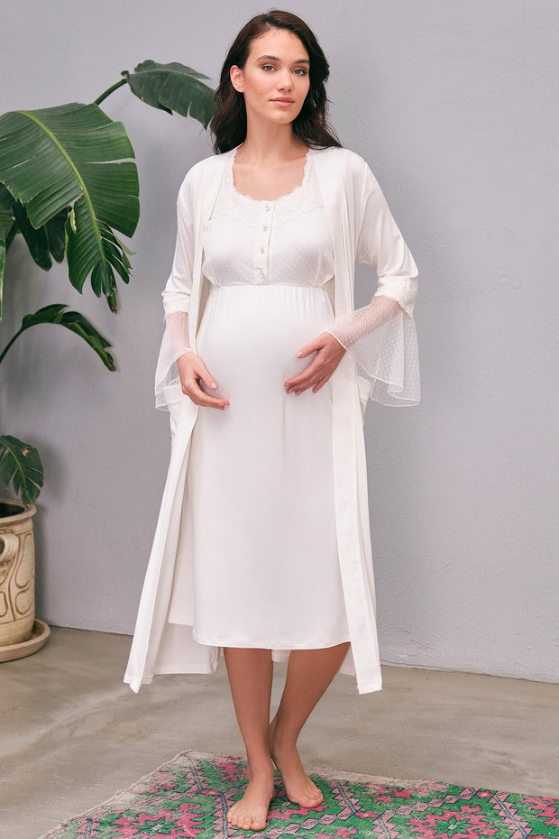 Shopymommy 5649 Lace Maternity & Nursing Nightgown With Flywheel Arm