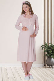 Shopymommy 5715 Lace Embroidered Maternity & Nursing Nightgown With