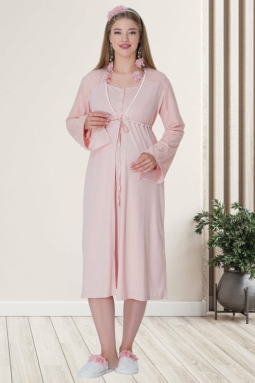 Shopymommy 5715 Lace Embroidered Maternity & Nursing Nightgown With