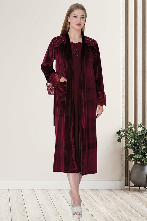 Shopymommy 5719 Lace Maternity & Nursing Nightgown With Velvet Robe