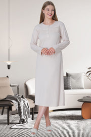 Shopymommy 5733 Laced Maternity & Nursing Nightgown With Patterned