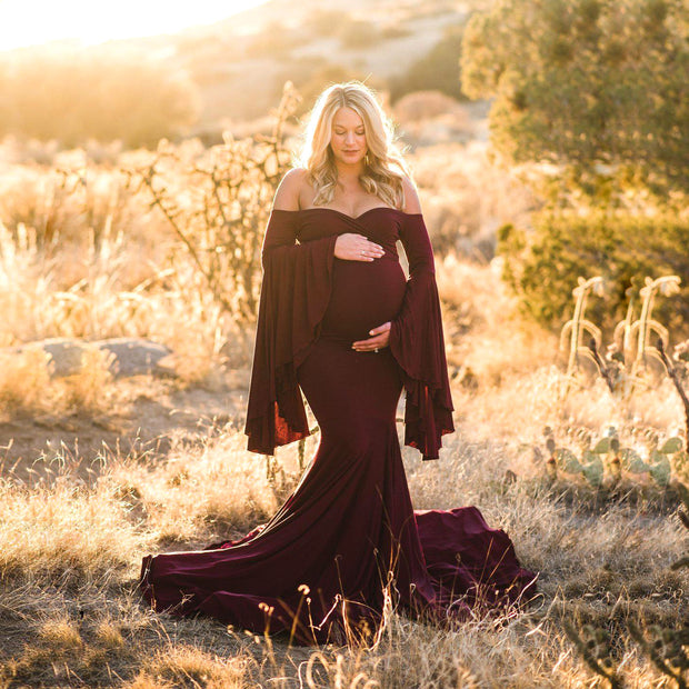 Maternity Ruffle Sleeve Trailing Dress Long Dress Photography Dress