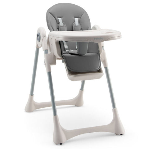 Baby Folding High Chair Dining Chair with Adjustable Height and Footrest-Gray