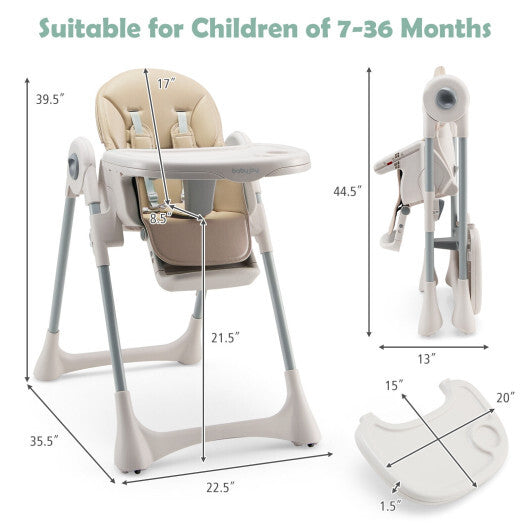 Baby Folding High Chair Dining Chair with Adjustable Height and Footrest-Gray