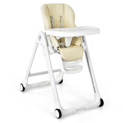 Baby Folding Convertible High Chair with Wheels and Adjustable Height-Gray