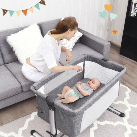 Travel Portable Baby Bed Side Sleeper  Bassinet Crib with Carrying Bag-Gray - Color: Gray